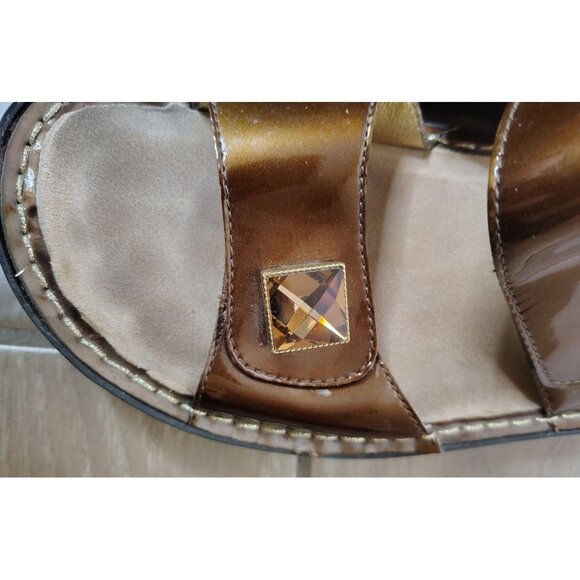 Alegria Verona Bronze Patent Leather Sandals, 41, 9.5/10 Hook & Loop Rhinestone - Picture 4 of 12